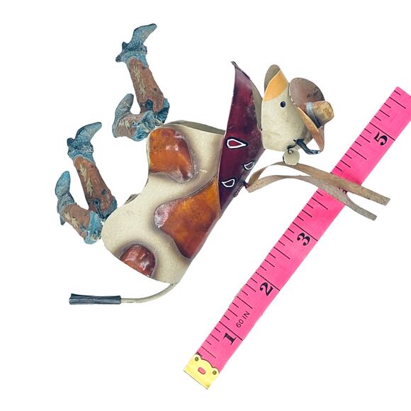 Vintage Metal Western COW ORNAMENT 5" Tin Cowboy Boots Hat Bandana Spotted Cow - Picture 3 of 4